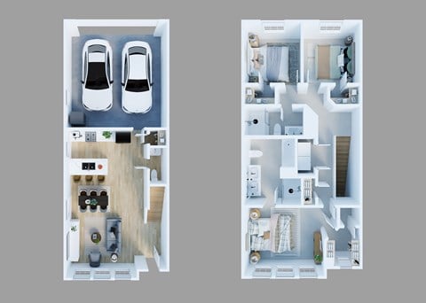 Floor plan for 3 beds, 2.5 baths, 1451 sqft